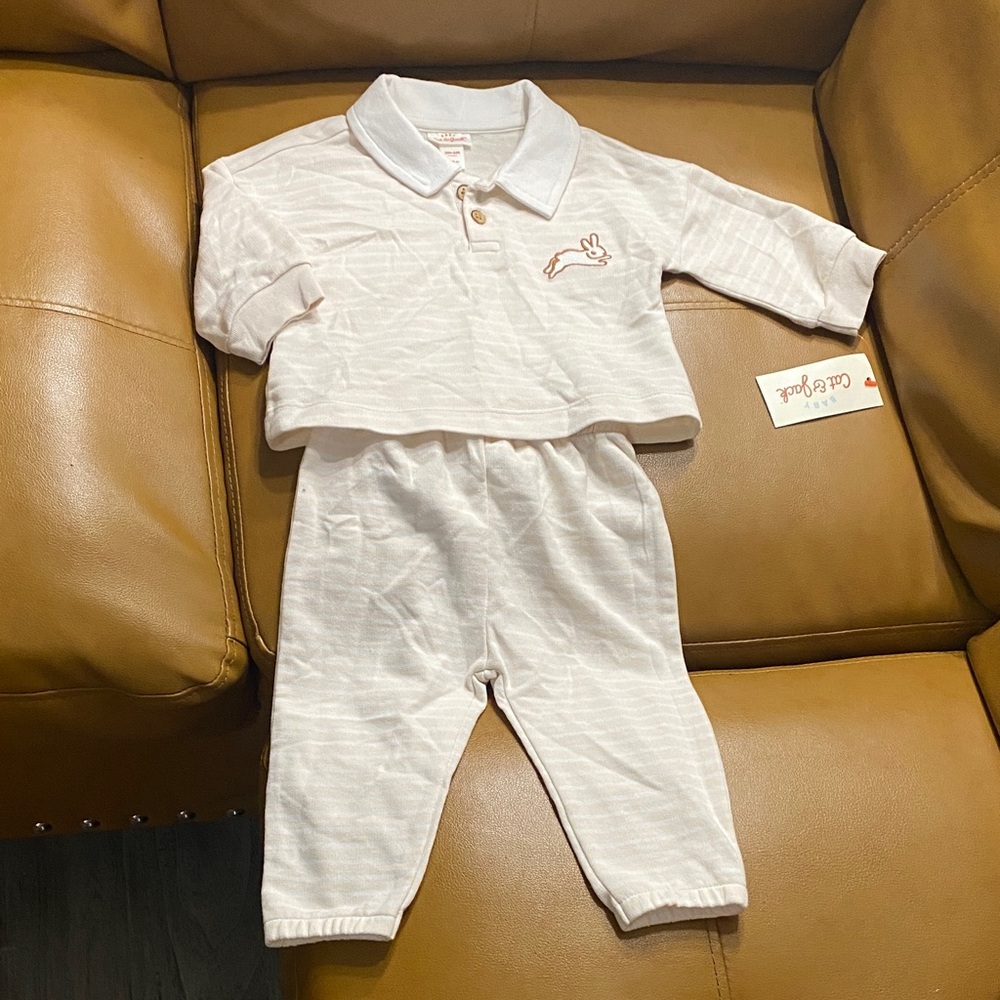 Cat & Jack Cram Color Baby Outfit with Bunny Design 3-6 months NWT